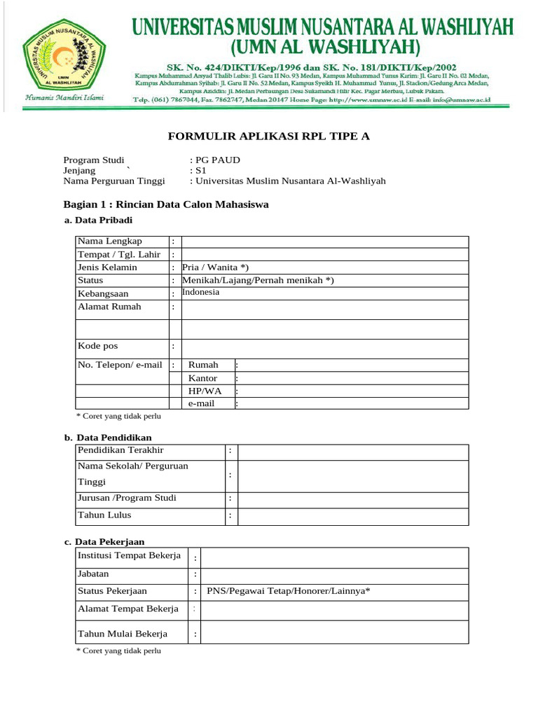 Form 2-Formulis APlikasi RPL Tipe A | PDF