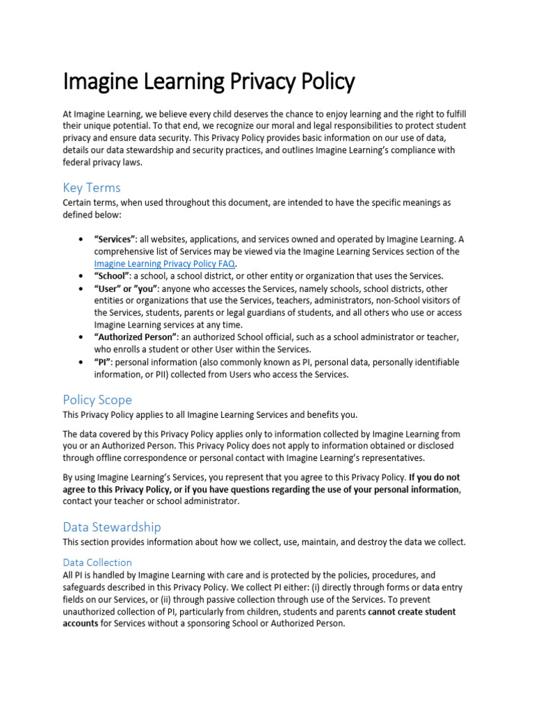 Imagine Learning Privacy Policy - Aug 2020_0 | PDF | Http Cookie | Privacy