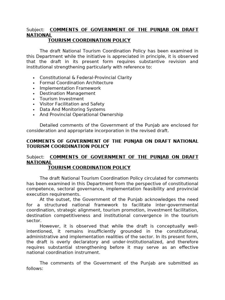 DFA Pakistan Tourism Coordination Policy 2026 | PDF | Tourism | Policy