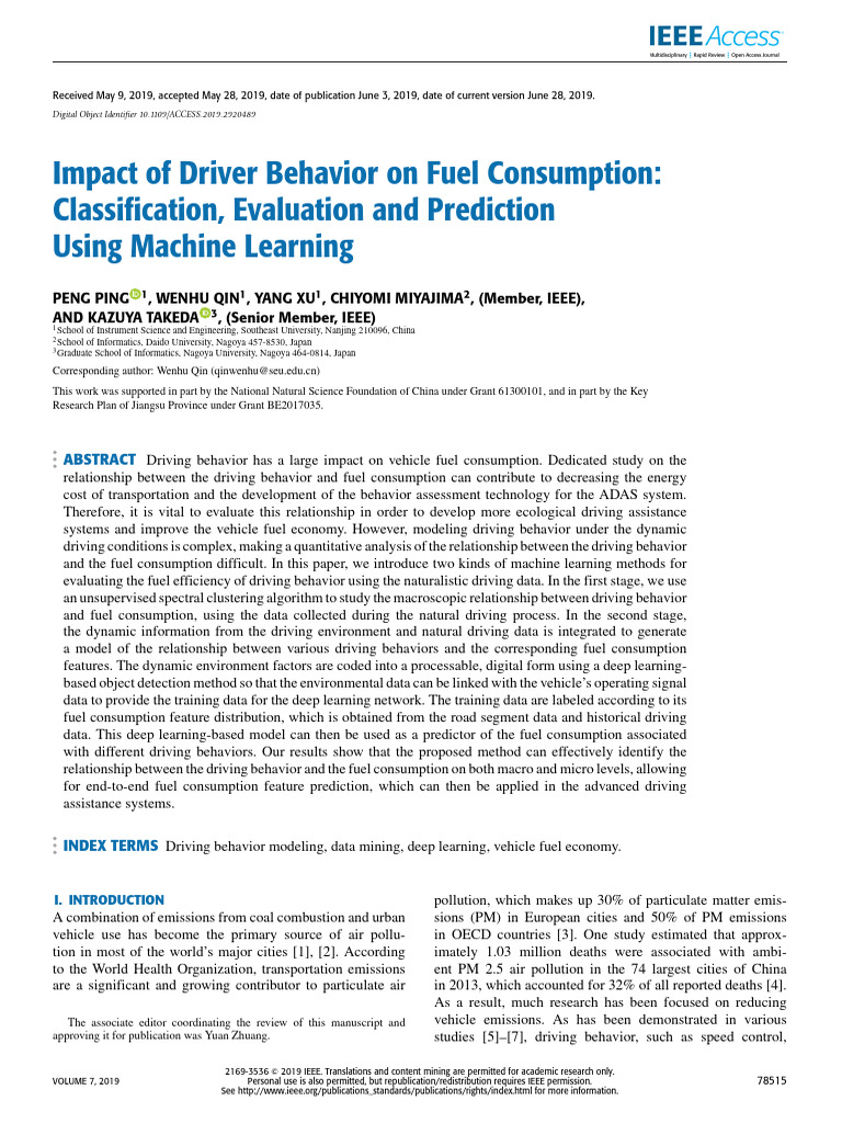 Impact of Driver Behavior on Fuel Consumption Classification Evaluation ...