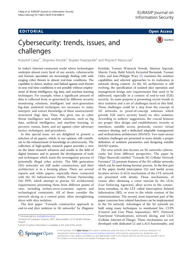 Cybersecurity - Trends, Issues, And | PDF | Computer Security | Security