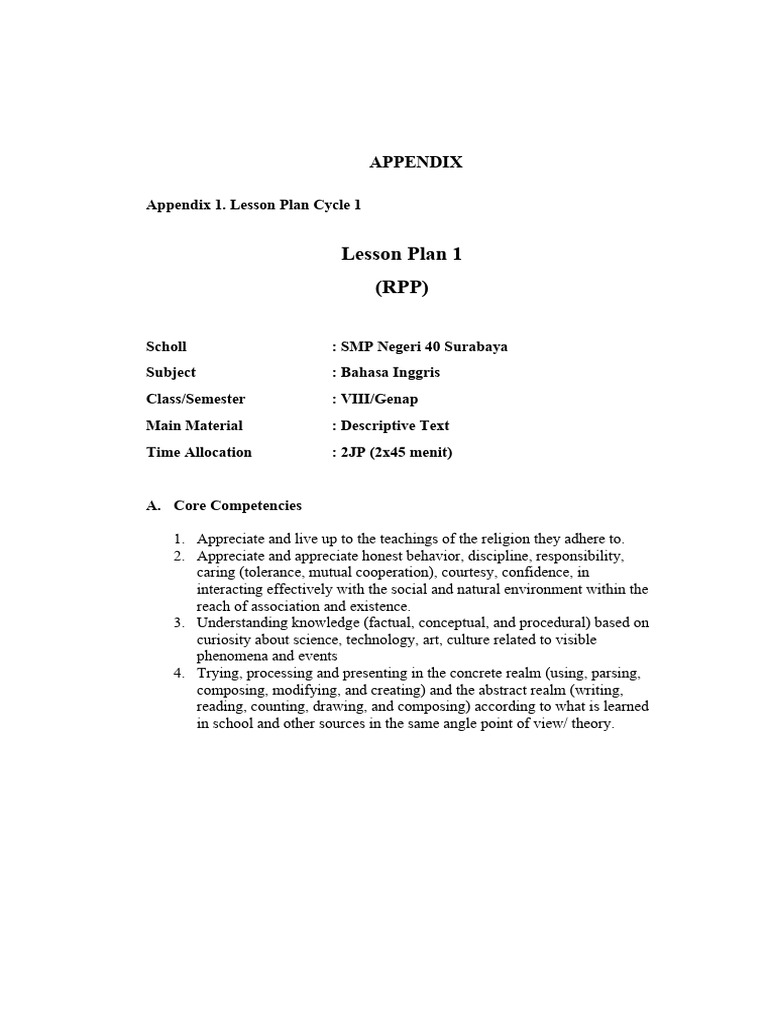 Contoh Lesson Plan (1) | PDF | Human Communication