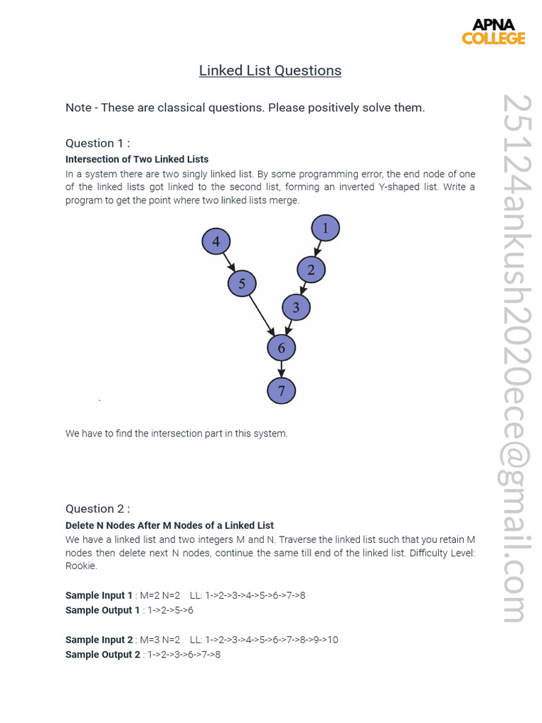 Linked List Questions | PDF