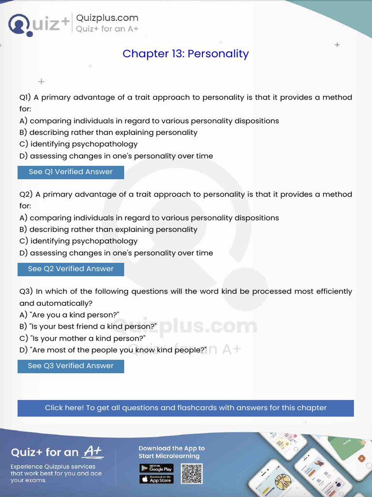 A Primary Advantage of a Trait Approach to Personality is That It ...