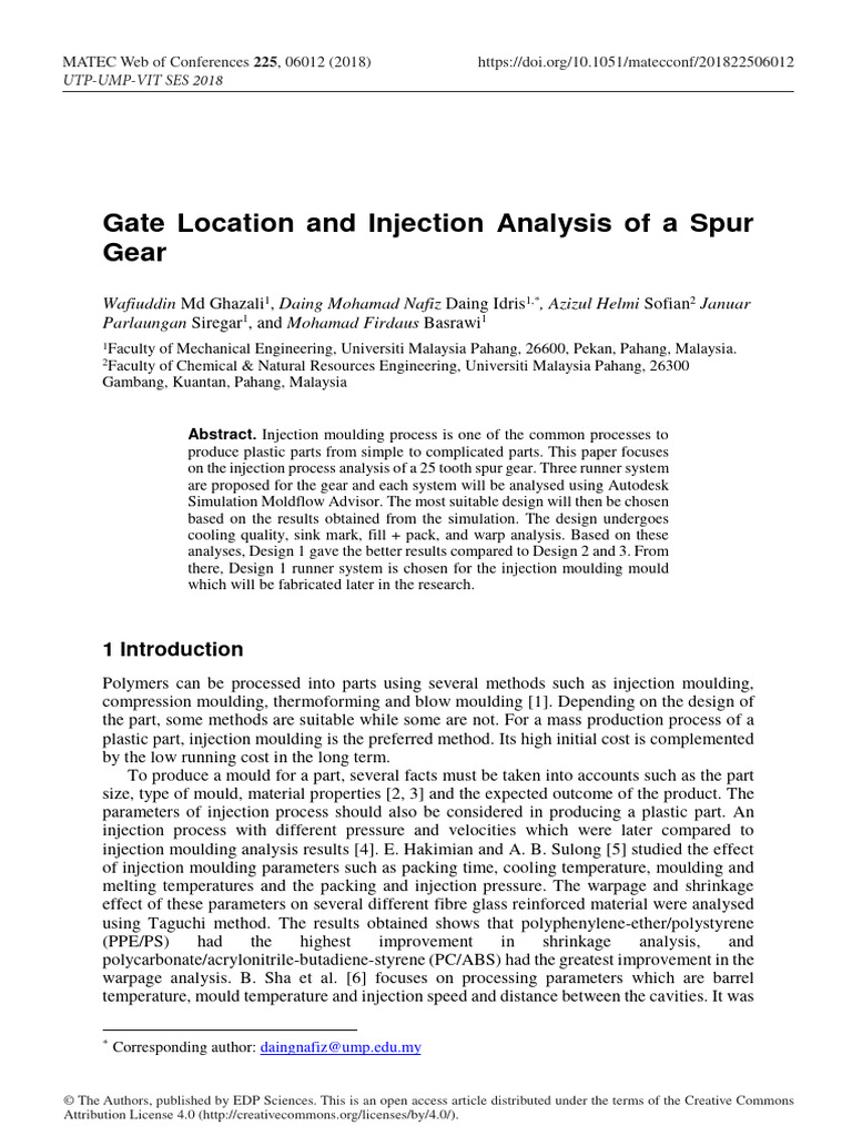 Gate Location and Injection Analysis of a Spur Gea (1) | PDF | Gear ...