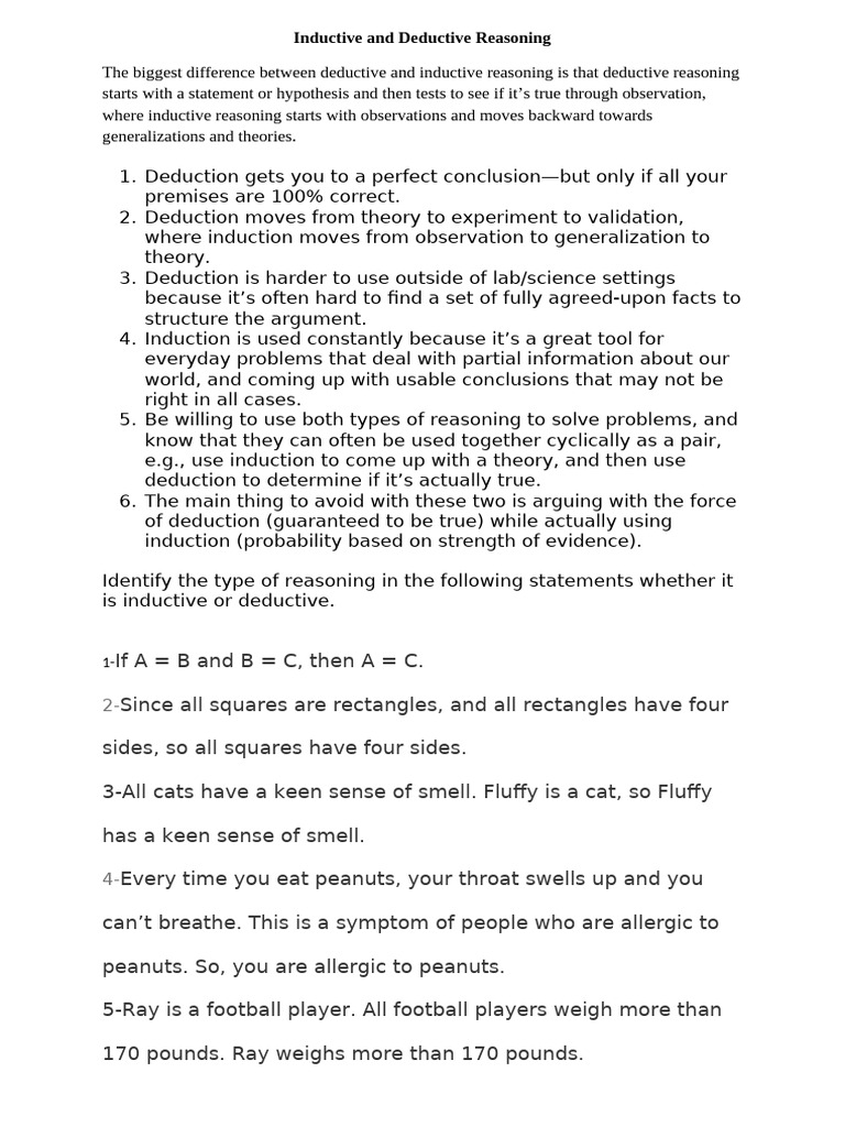 Inductive and Deductive Resoning | PDF