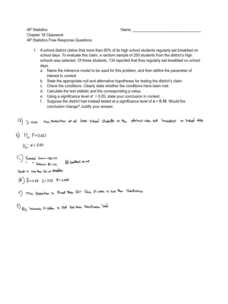 AP Statistics Chapter 18 Classwork AP Statistics FRQ | PDF | P Value ...