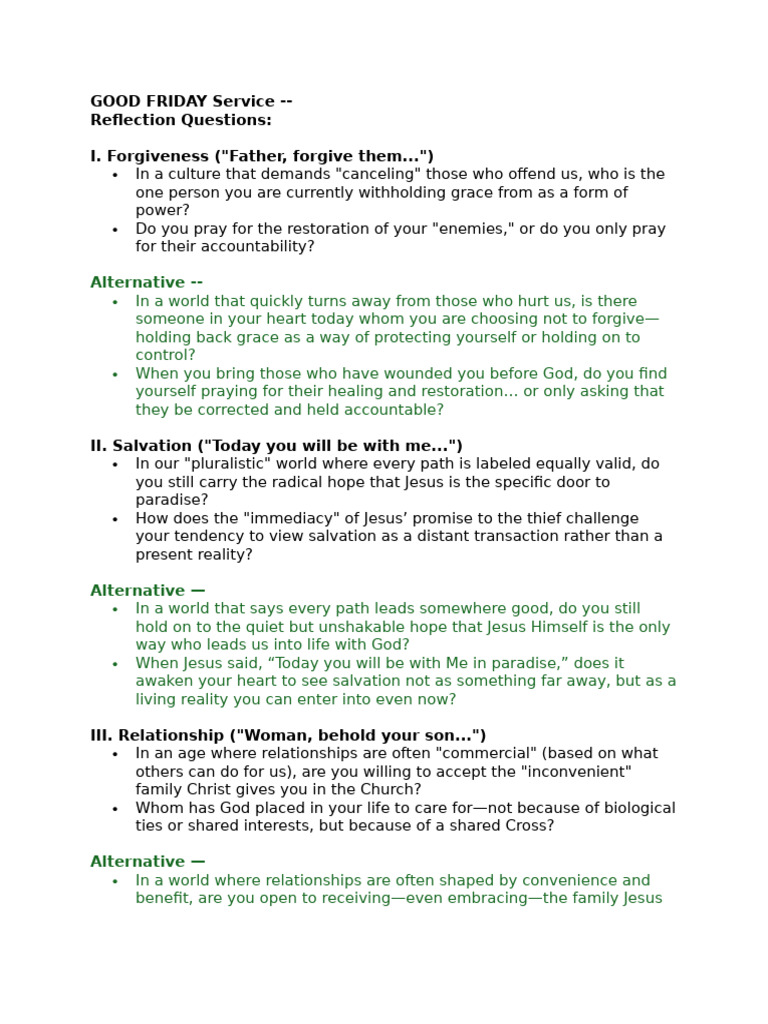 GOOD FRIDAY Reflection Questions | PDF | Jesus | Religious Belief And ...