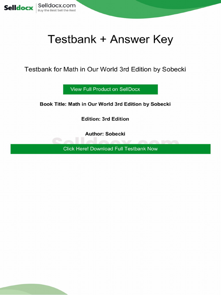 Textbook Solutions for Math in Our World 3rd Edition by Sobecki | PDF