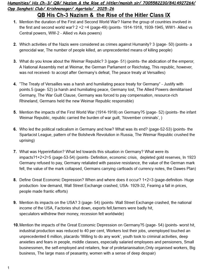 QB His Ch-3 Nazism and the Rise of the Hitler Class IX (1) | PDF | Nazi ...