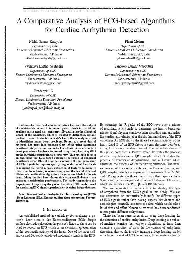 A Comparative Analysis of ECG-based Algorithms for Cardiac Arrhythmia ...