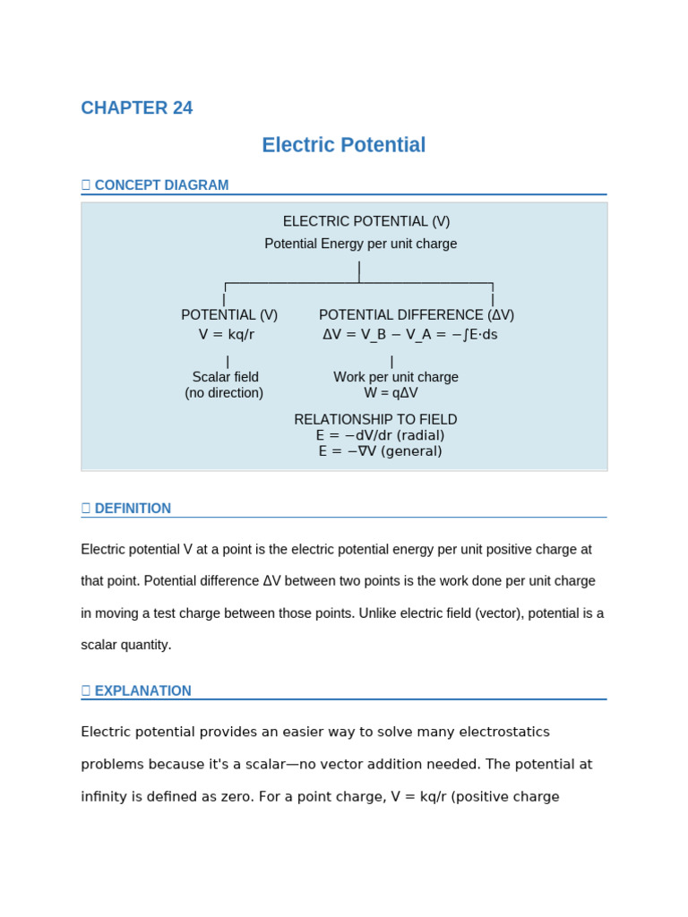 Chapter 24 Electric Potential | PDF | Potential Energy | Voltage