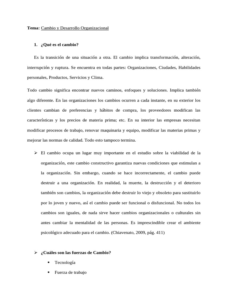 Cambio y Desarrollo Organizacional | PDF | Gestión del cambio ...
