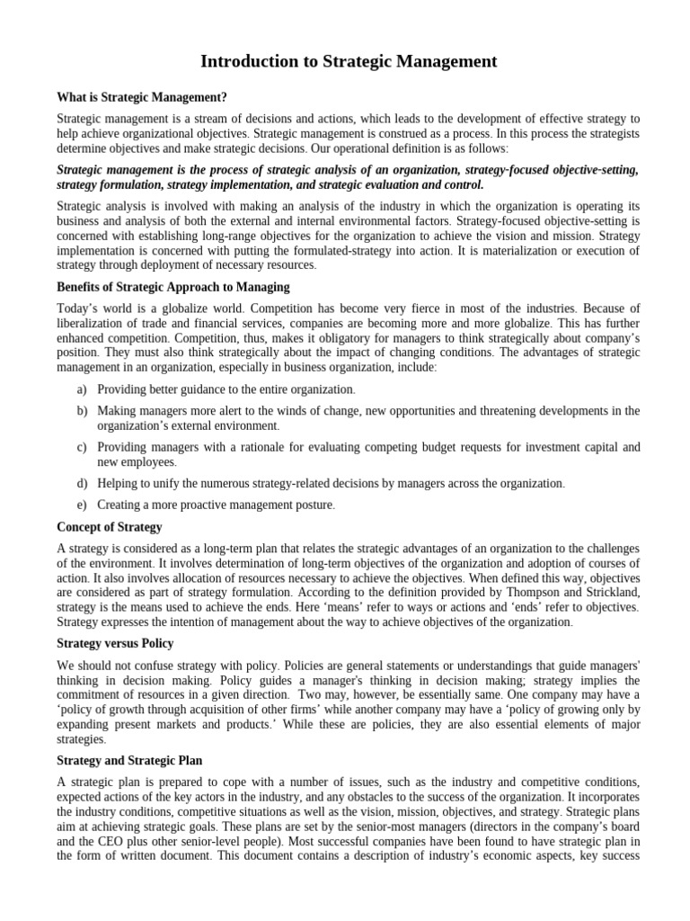 Introduction to Strategic Management 1 | PDF | Strategic Planning ...
