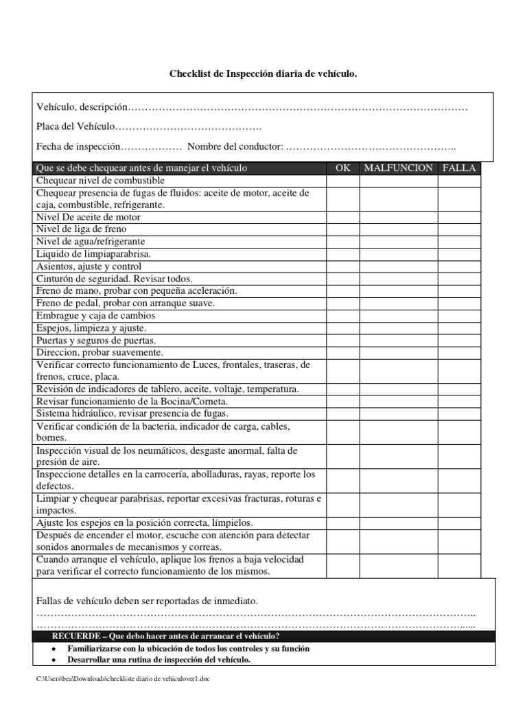 Check list para transporte de cargas