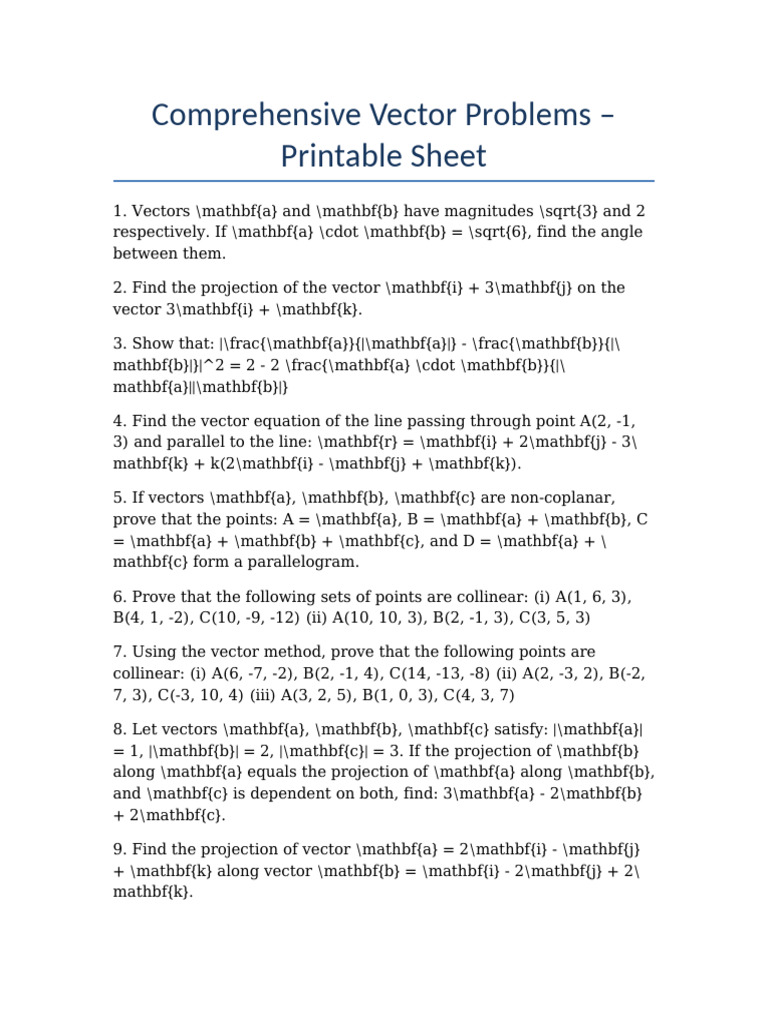 Vector_Problems_Printable_Sheet | PDF | Euclidean Vector | Physics