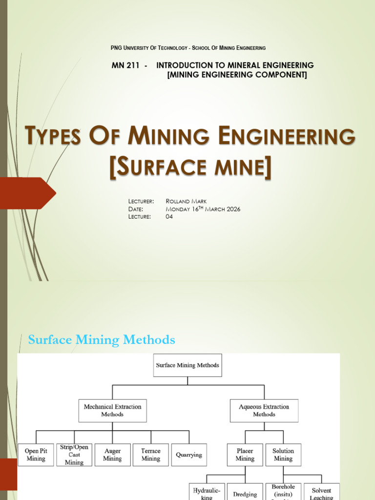 L04 - Types of Surface Mines | PDF | Coal Mining | Surface Mining