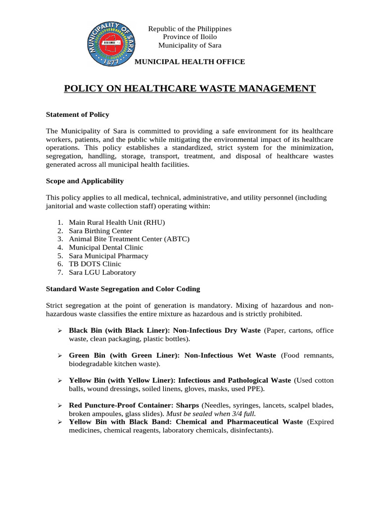 Policy and Guidelines For Health Care Waste Management | PDF | Waste ...