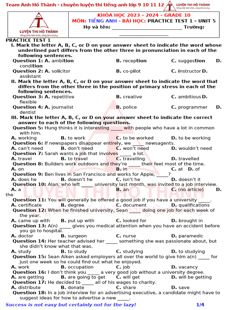 Unit 5 Practice Test 1 | PDF