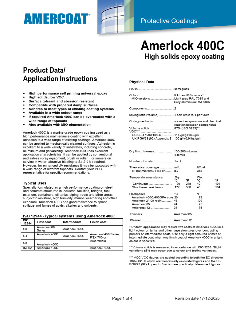 Amerlock 400C: Product Data/ Application Instructions High Solids Epoxy ...