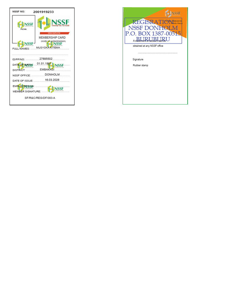 Nssf Original Front and Back-1 | PDF