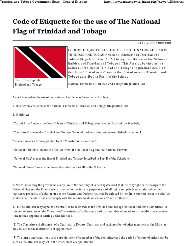 Code of Etiquette For The Use of The National Flag of Trinidad and