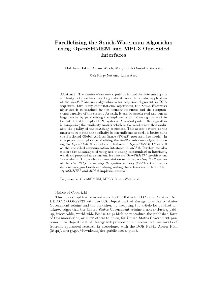 Parallelizing the Smith-Waterman Algorithm | PDF | Matrix (Mathematics ...