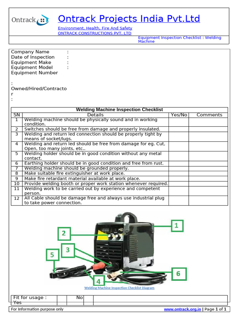 Welding Machine Inspection Checklist | PDF