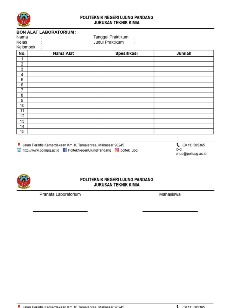 Form Bon Alat Analis | PDF