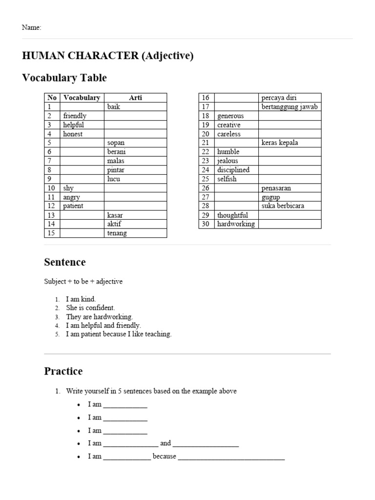 Human Character (Adjective) | PDF