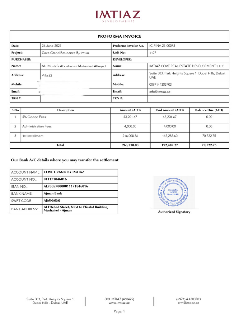Unit 1127 CG IC PINV 25 00078 Proforma Invoice (1) | PDF | Accounting