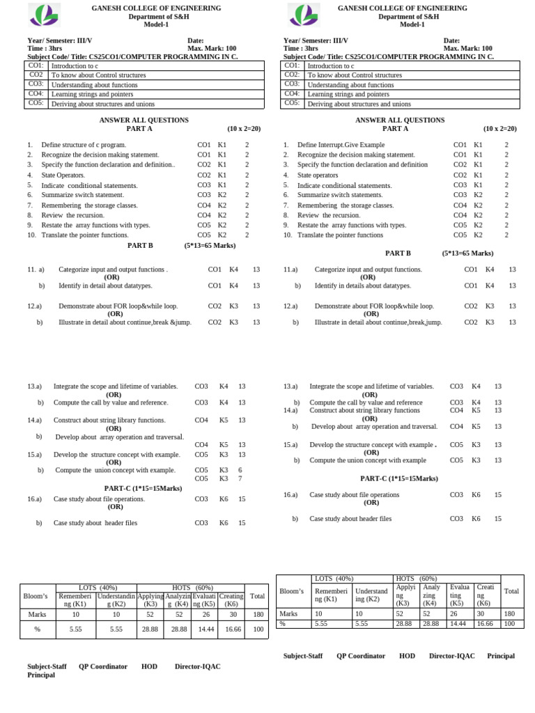 c prog model1 | PDF | Pointer (Computer Programming) | Computer Programming