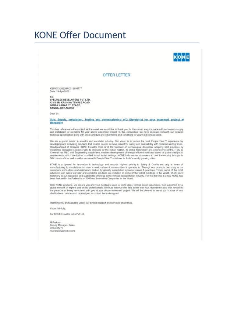 KONE Offer Document | PDF