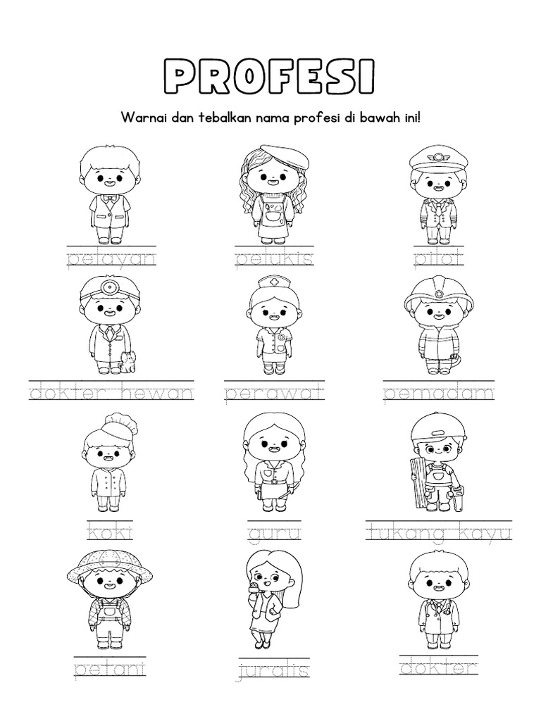 Jobs and Occupations Worksheet in Black and White Illustrative Style ...