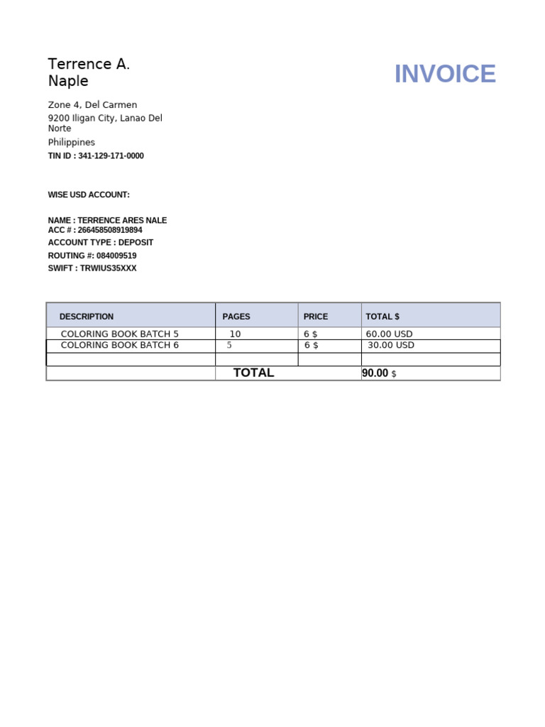 Coloring Book Invoice 002 | PDF