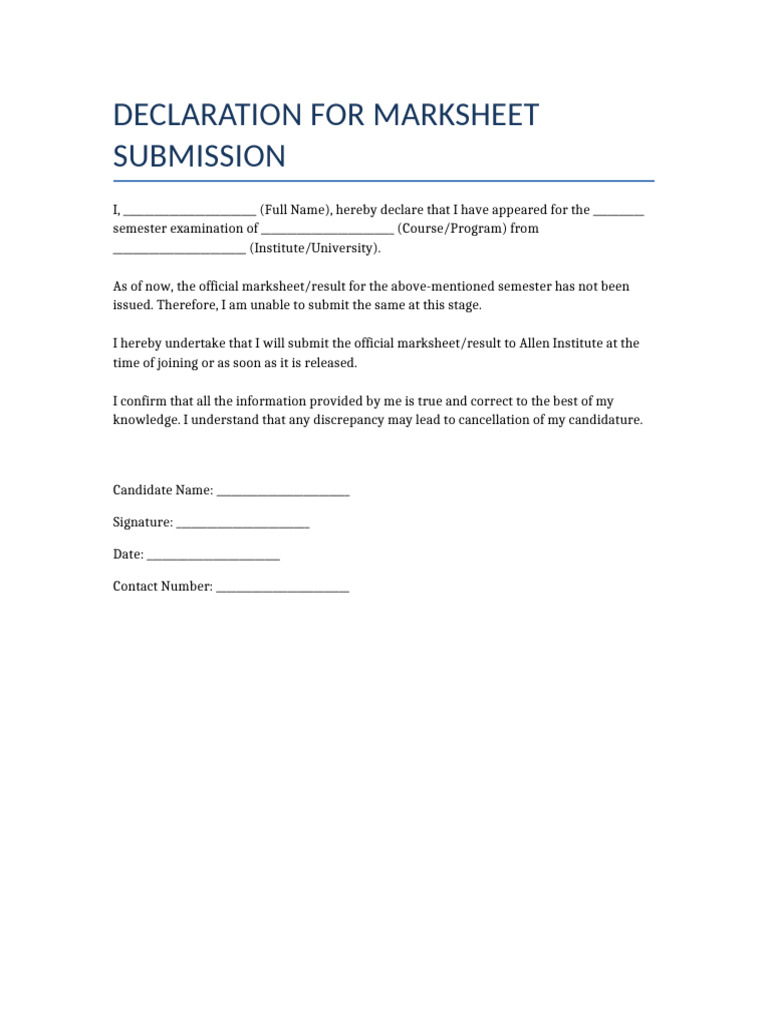 Marksheet Declaration Form | PDF
