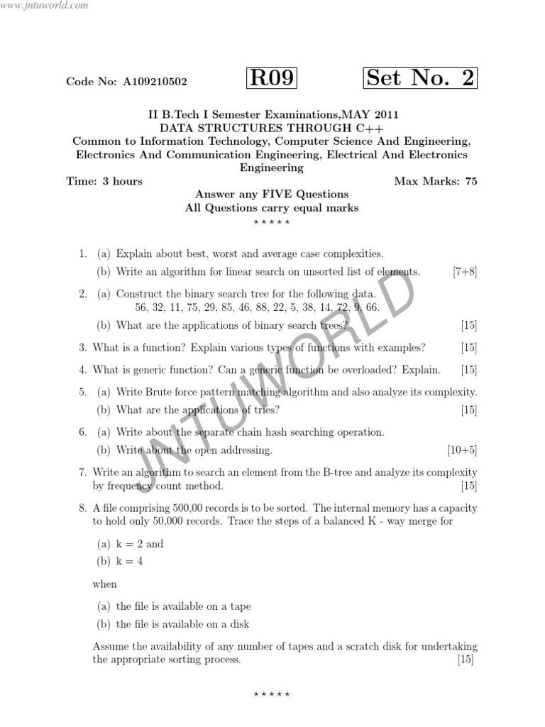 JNTU Data Structures Exam Questions | PDF | Algorithms And Data ...