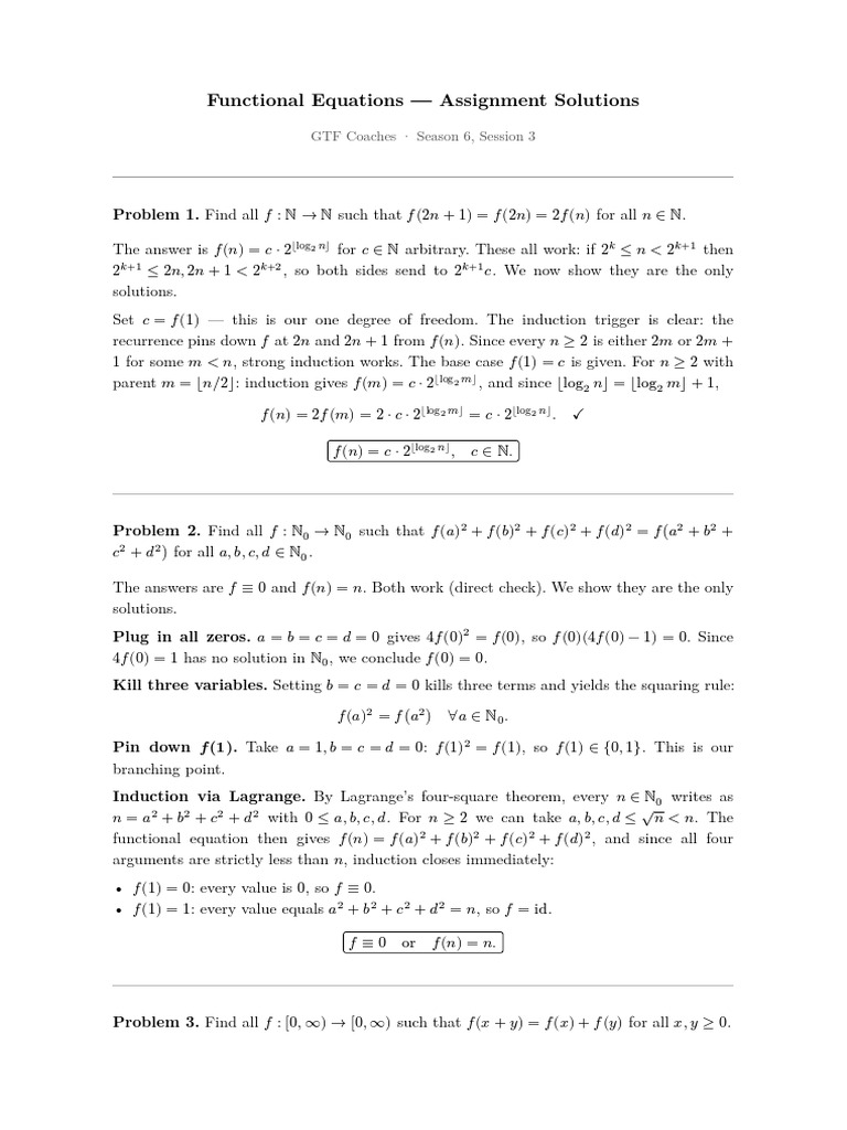 Functional Equations Solutions | PDF | Calculus | Mathematical Relations