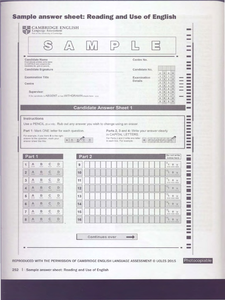 Sample Answer Sheets | PDF
