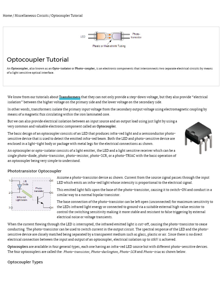 Optocoupler Tutorial and Optocoupler Application | PDF