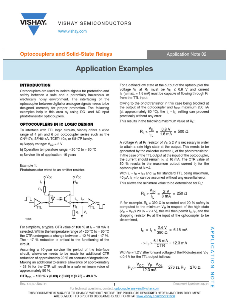 Optocouplers Examples Sheet | PDF | Rectifier | Electronic Engineering