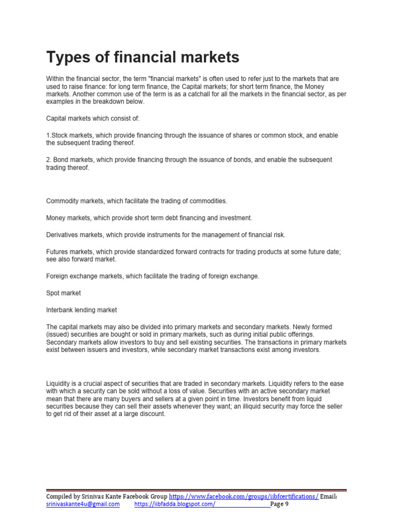 Types of Financial Markets | PDF | Financial Markets | Securities (Finance)