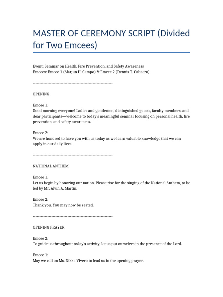 MC Script Two Emcees | PDF | Ceremonies | Rituals