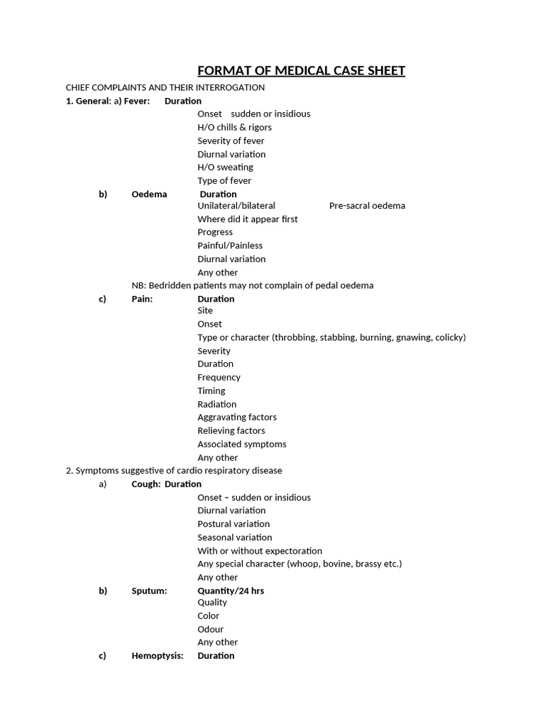 Medical Case Sheet Format | PDF | Anatomical Terms Of Motion ...