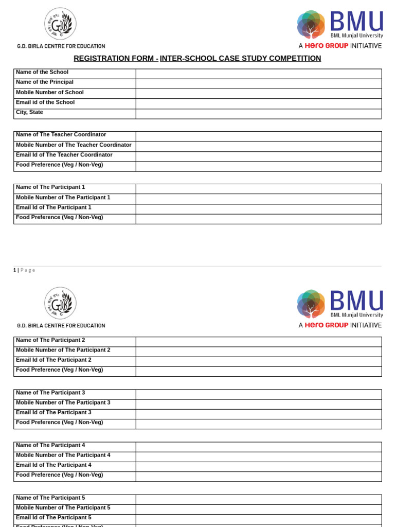 Registration Form - Inter-school Case Study Competition | PDF