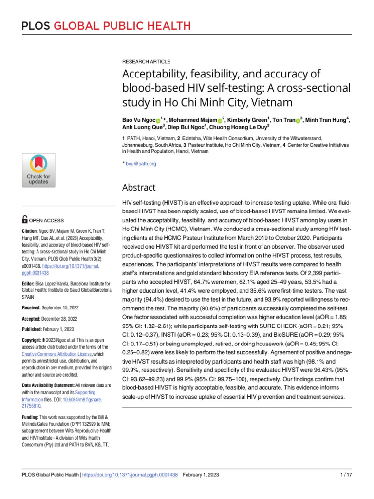 Journal.pgph.0001438 | PDF | Elisa | Diagnosis Of Hiv/Aids