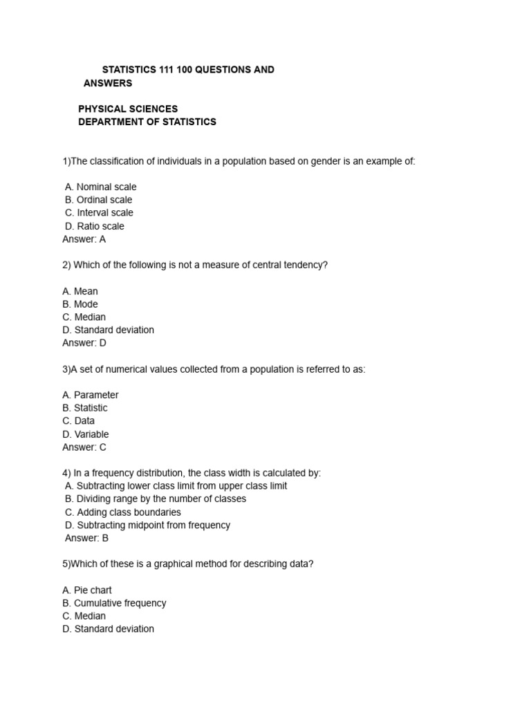 Stat 111 Questions | PDF | Mean | Statistical Theory