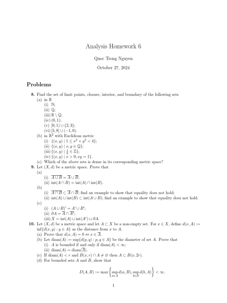 Analysis Homework 6 | PDF | Space | Topology