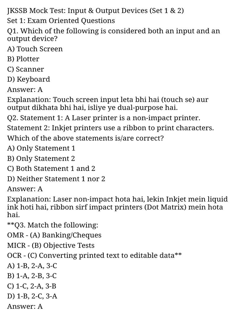 Input and Output Devices (1) | PDF | Printer (Computing) | Computer ...