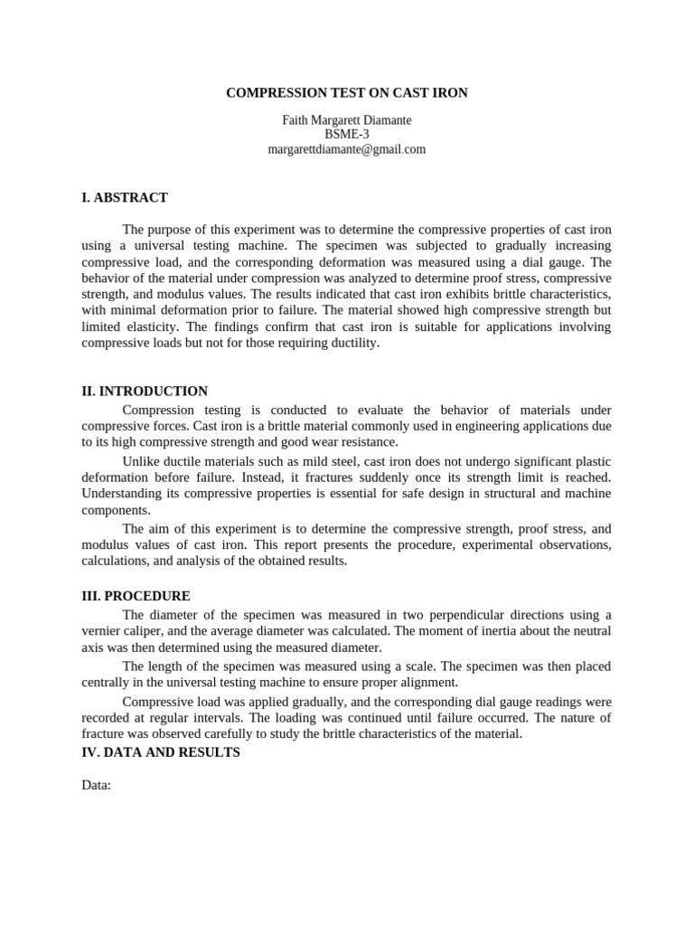 Compression Test On Cast Iron | PDF | Deformation (Engineering ...